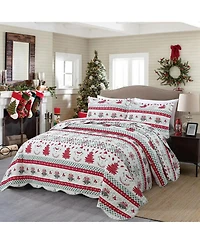 MarCielo 3 Pcs Winter Christmas Quilt Bedspread Set