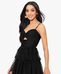 Blondie Nites Juniors' Tiered-Mesh Cut-Out Dress