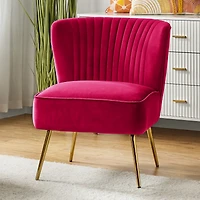 Hulala Home Velvet Accent Chair with Gold Metal Legs for Bedroom Guest Room Vanity