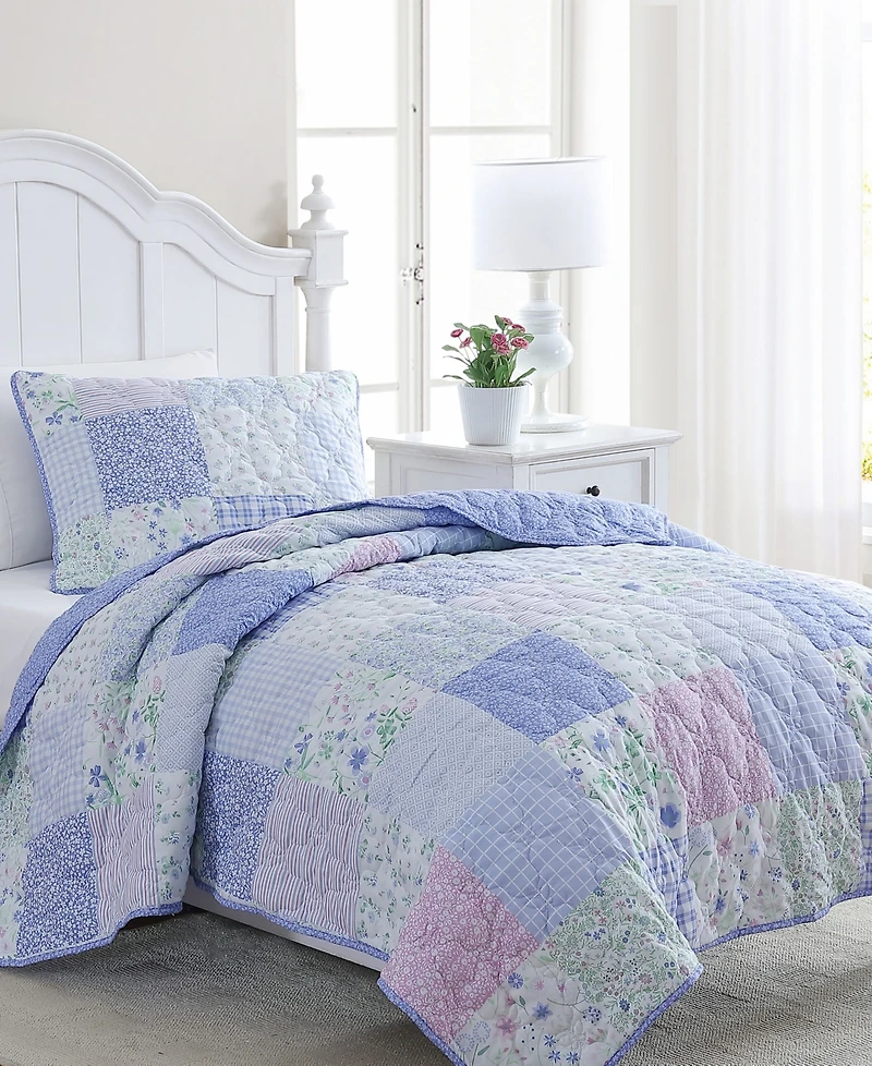 Laura Ashley Kids Parker Patchwork Reversible 2 Piece Quilt Set, Twin