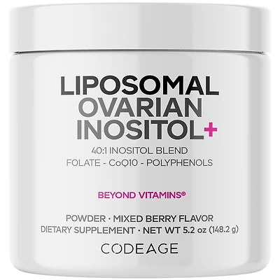 Codeage Liposomal Ovarian Inositol Powder - Myo-Inositol & D-Chiro-Inositol 40:1 Blend, Folate 5-mthf, CoQ10, Pte & Wild Blueberry - 2-Month Supply