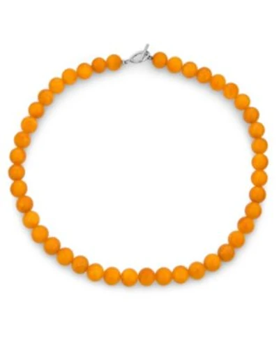 Bling Jewelry Plain Simple Smooth Classic Yellow Orange Created Synthetic Jade Round 10MM Bead Strand Necklace Silver Plated Toggle Clasp