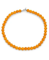 Bling Jewelry Plain Simple Smooth Classic Yellow Orange Created Synthetic Jade Round 10MM Bead Strand Necklace Silver Plated Toggle Clasp