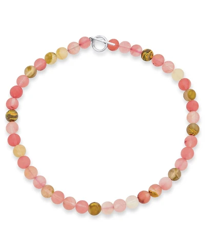 Bling Jewelry Multi Color Simple Mixed Taupe Jasper and Pink Natural Rose Quartz Matte Round 10MM Bead Strand Necklace Silver Plated Clasp 17 Inch