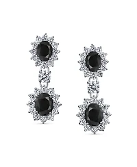 Bling Jewelry Art Deco Style Crown Halo Oval Cubic Zirconia Black Cz Fashion Formal Dangle Drop Earrings Prom Rhodium Plated