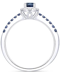 Sapphire (7/8 ct. t.w.) & Diamond (1/5 ct. t.w.) Oval Halo Ring in Sterling Silver