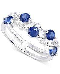 Emerald (5/8 ct. t.w.) & Diamond (1/5 Double Row Ring 14k Gold (Also Ruby Sapphire)