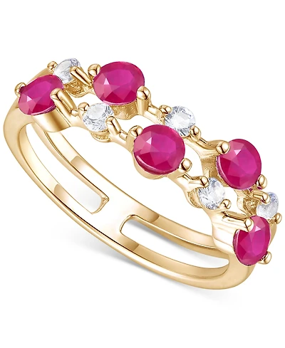 Emerald (5/8 ct. t.w.) & Diamond (1/5 Double Row Ring 14k Gold (Also Ruby Sapphire)