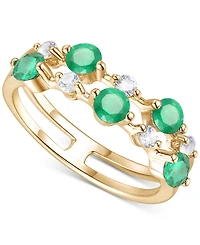 Emerald (5/8 ct. t.w.) & Diamond (1/5 Double Row Ring 14k Gold (Also Ruby Sapphire)