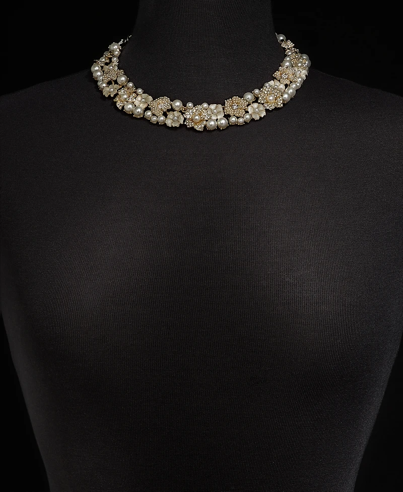 Charter Club Gold-Tone Beaded Floral Necklace, 16" + 2" extender, Created for Macy's