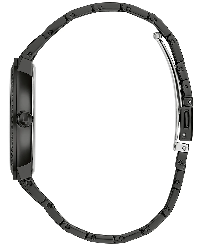 Bulova Men's Classic Crystal Black-Tone Stainless Steel Bracelet Watch 40mm Gift Set