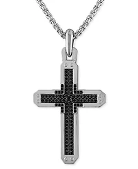 Bulova Sterling Silver Black Diamond Cross Pendant Necklace, 24" + 2" extender
