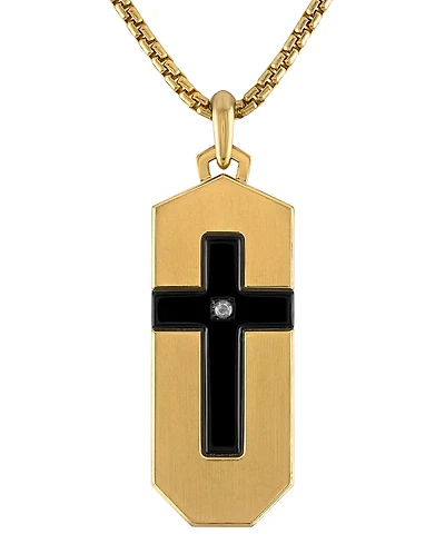 Bulova Gold-Tone & Black Ip Stainless Steel Diamond-Accent Cross 26" Pendant Necklace