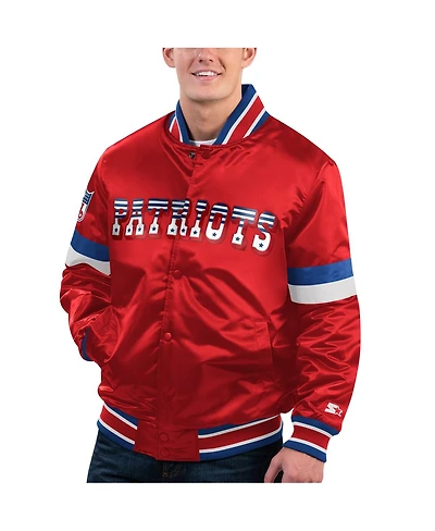 Men's Starter Red Distressed New England Patriots Gridiron Classics Home Game Satin Full-Snap Varsity Jacket