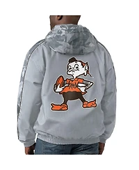 Men's Starter Gray Distressed Cleveland Brown Thursday Night Gridiron Throwback Full-Zip Jacket