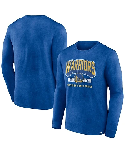 Men's Fanatics Heather Royal Distressed Golden State Warriors Front Court Press Snow Wash Long Sleeve T-shirt