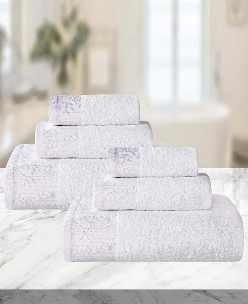 Superior Wisteria Floral Embroidered Jacquard Border Cotton 6 Piece Bath Towel Set