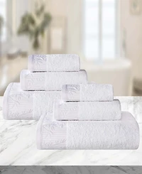 Superior Wisteria Floral Embroidered Jacquard Border Cotton 6 Piece Bath Towel Set