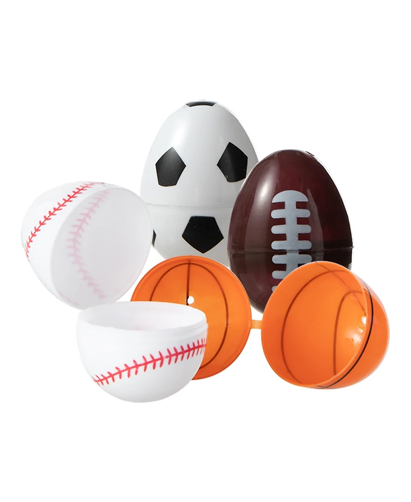 Glitzhome 48 Pack 2.25" H Easter Plastic Fillable Sports Eggs, 12 of Each Basketball, Football, Baseball, Soccer