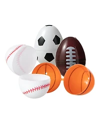 Glitzhome 48 Pack 2.25" H Easter Plastic Fillable Sports Eggs, 12 of Each Basketball, Football, Baseball, Soccer