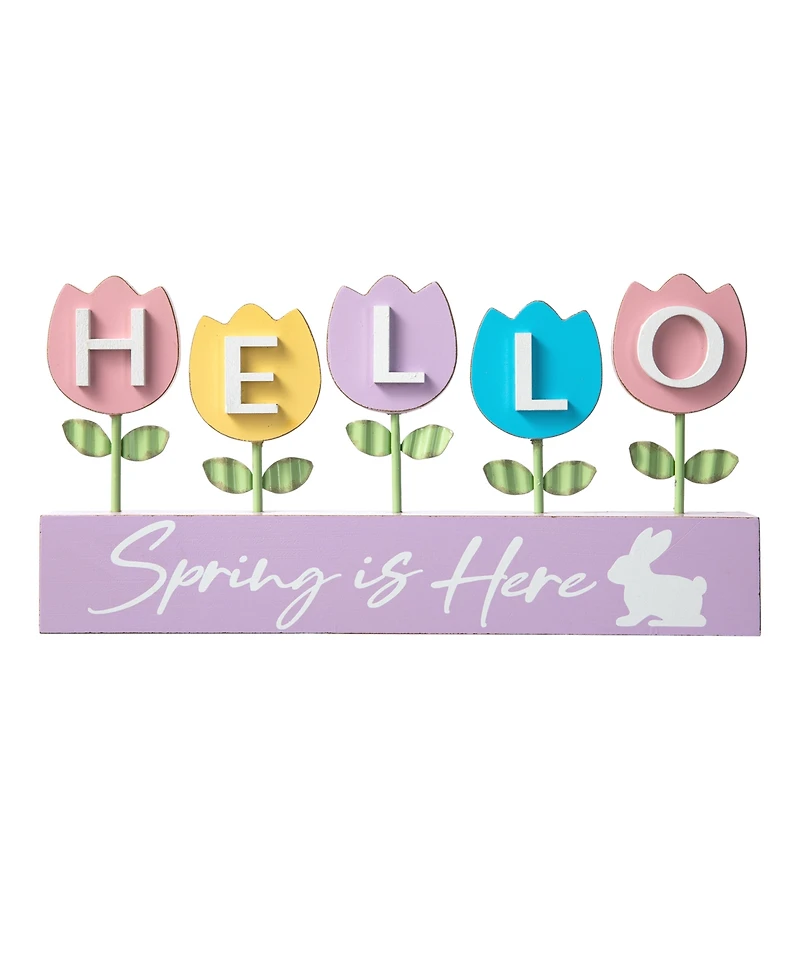 Glitzhome 12" L Easter Wooden and Metal Tulips Table Decor