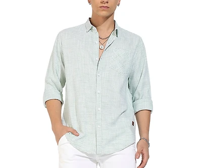 Campus Sutra Men's White & Green Horizontal Chalk Striped Shirt