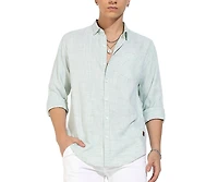 Campus Sutra Men's White & Green Horizontal Chalk Striped Shirt