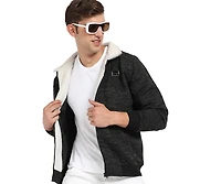 Campus Sutra Men's Charcoal Grey Heathered Jacket With Fleece Detail
