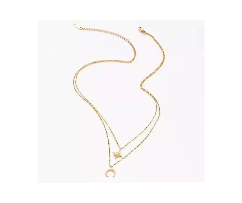 Moon and Star Layered Necklace