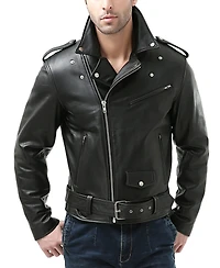 Bgsd Men Classic Leather Motorcycle Jacket