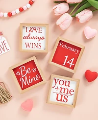 Glitzhome 4" H Valentine's Wooden Block Table Decor, Set of 4
