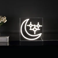 Jonathan Y Starry Crescent Square Contemporary Glam Acrylic Box Usb Operated Led Neon Light