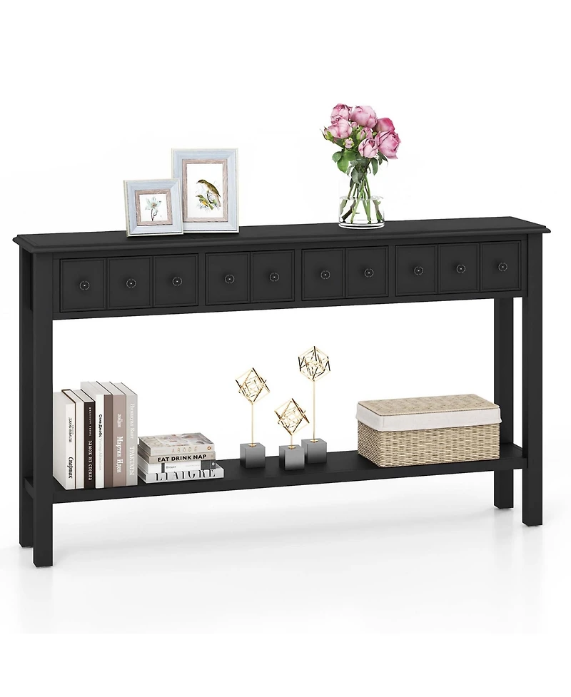 60'' Console Table Retro Entryway Sofa Table with 4 Drawers & Open Shelf
