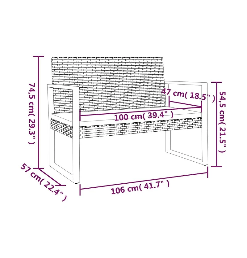 Patio Bench with Cushions Black 41.7" Poly Rattan