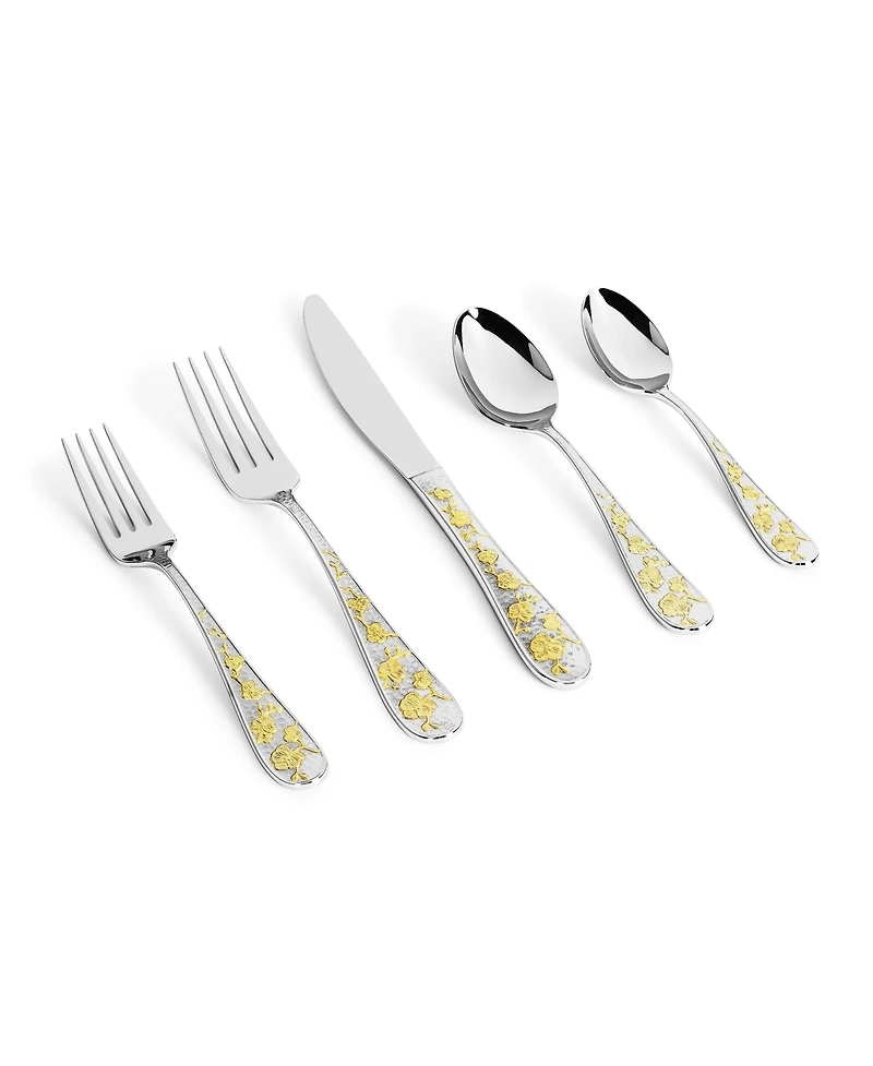 Orchid Gold-Tone 5 Piece Flatware Set