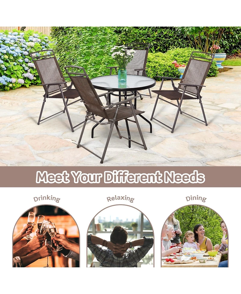 Set of 4 Patio Folding Sling Chairs Steel Camping Deck