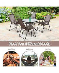 Set of 4 Patio Folding Sling Chairs Steel Camping Deck