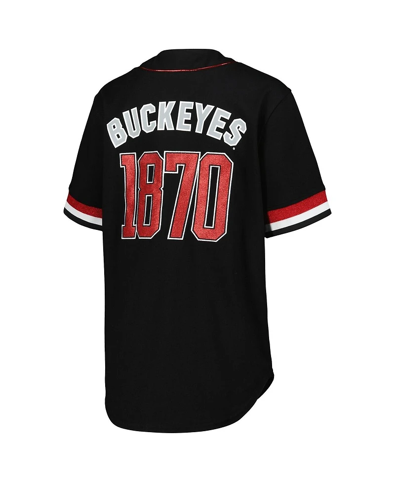 Women's The Wild Collective Black Ohio State Buckeyes Button-Up Baseball Shirt