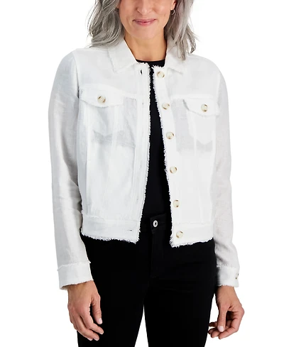 Charter Club Petite 100% Linen Frayed-Edge Jacket, Created for Macy's