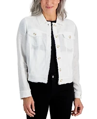 Charter Club Petite 100% Linen Frayed-Edge Jacket, Created for Macy's