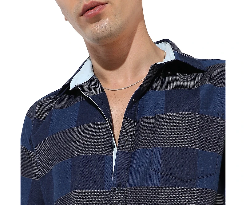 Campus Sutra Men's Denim Blue Buffalo Checked Shirt
