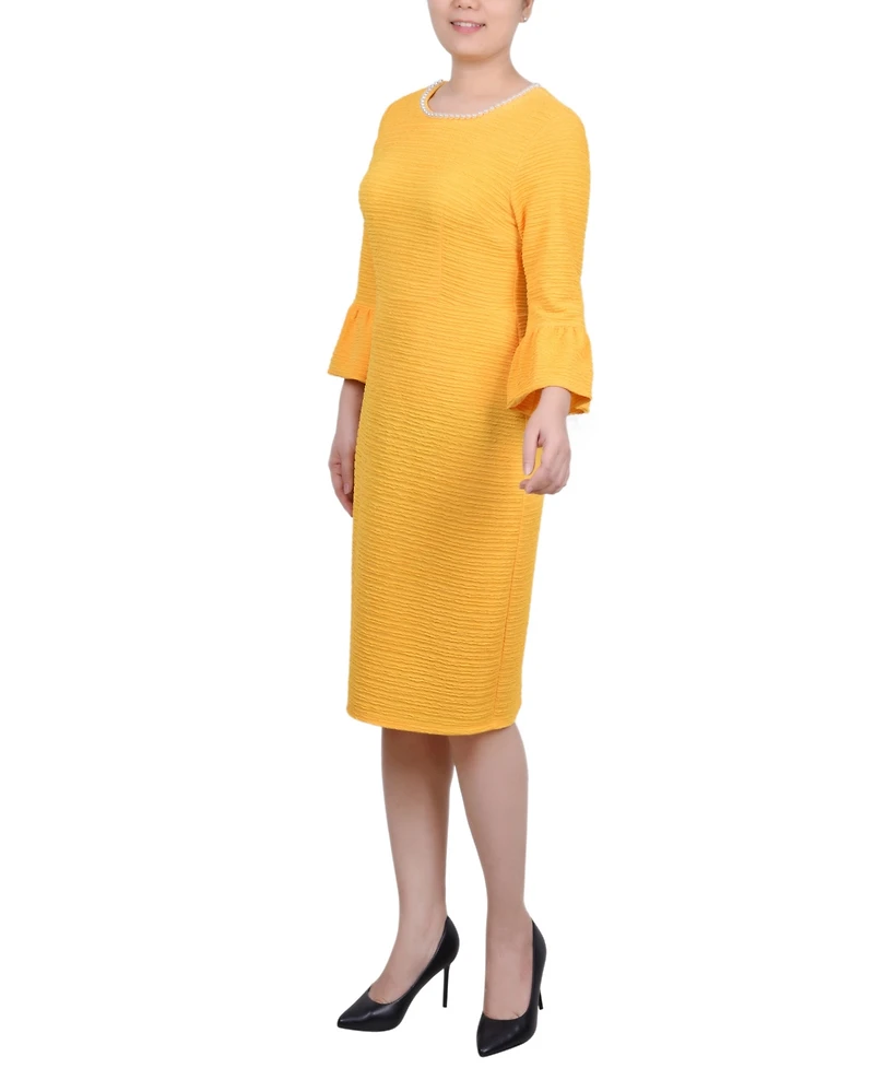 Ny Collection Petite 3/4 Length Imitation Pearl Detail Dress