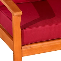 Simplie Fun Deep Seat Eucalyptus Chair, Natural Oil Finish, Burgundy Cushions