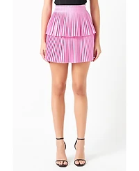 Women's Shiny Pu Pleated Mini Skirt