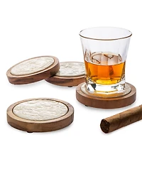 Godinger Acacia Wood Coasters with Floral Designs in Porcelain on Coasters, Set of 4