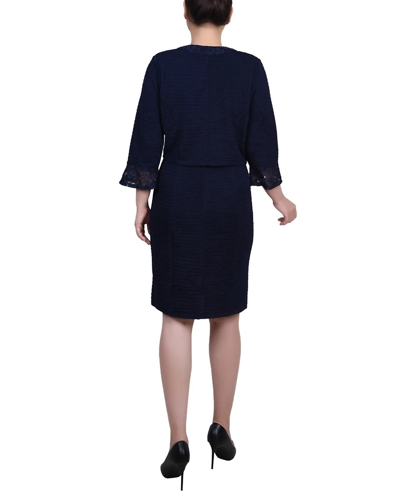 Ny Collection Women's Novelty Knit and Lace Dress, 2 Piece Set