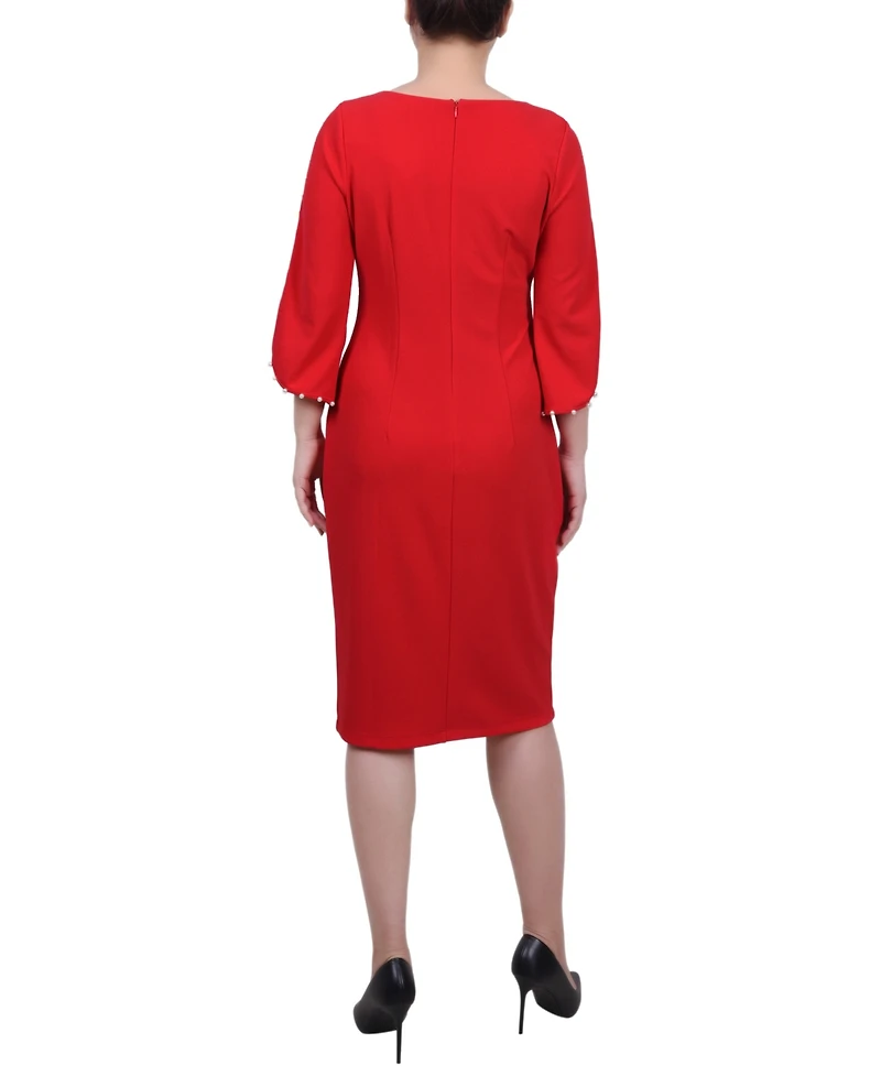 Ny Collection Women's 3/4 Imitation Pearl Detail Petal Sleeve Dress