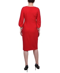 Ny Collection Women's 3/4 Imitation Pearl Detail Petal Sleeve Dress