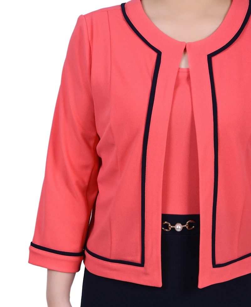 Ny Collection Women's 3/4 Sleeve Dress, 2 Piece Set