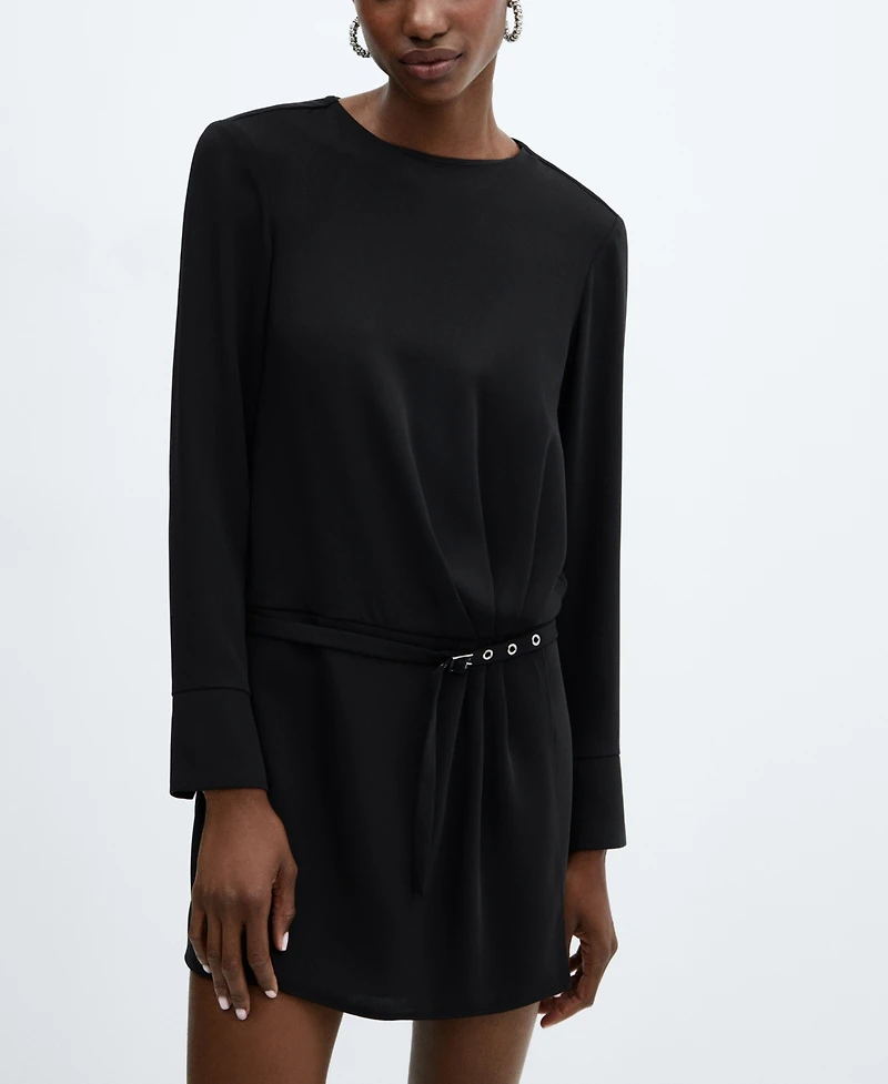 Mango Women's Belted Ruched Dress